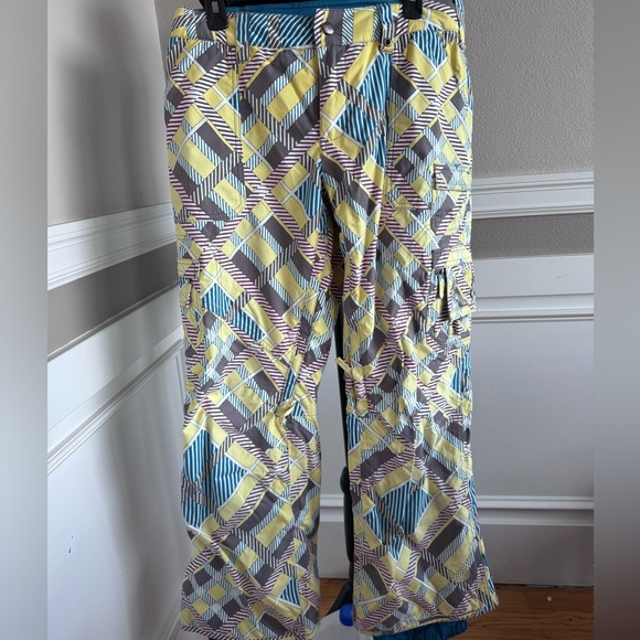 BURTON Women's LUCKY Ski Snowboard Pants DRYRIDE, Medium grey yellow pattern - Picture 1 of 12